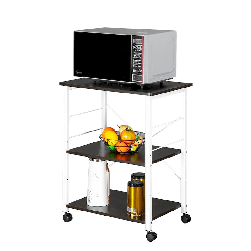 Chariot de rangement de cuisine à 3 niveaux avec roulettes pour four à micro-ondes