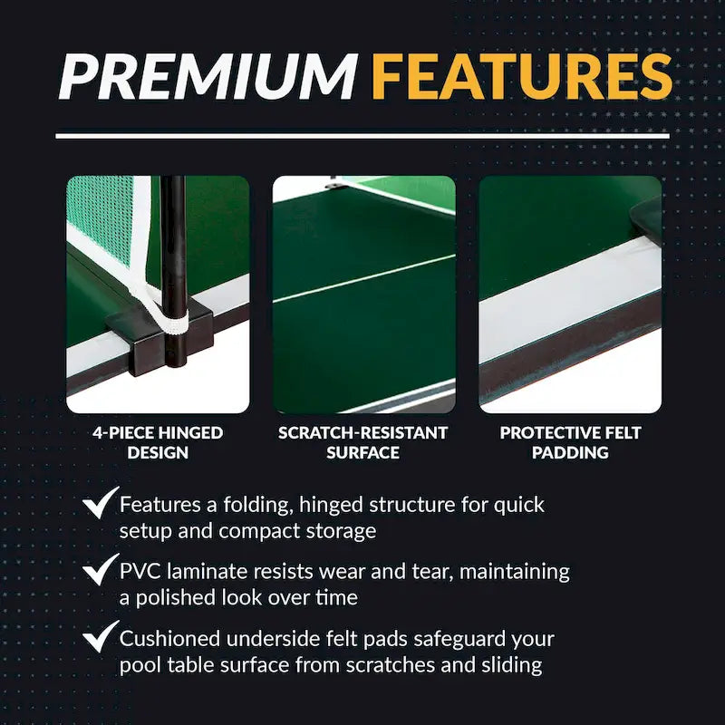 Dessus de conversion de tennis de table pour table de billard, surface en PVC vert