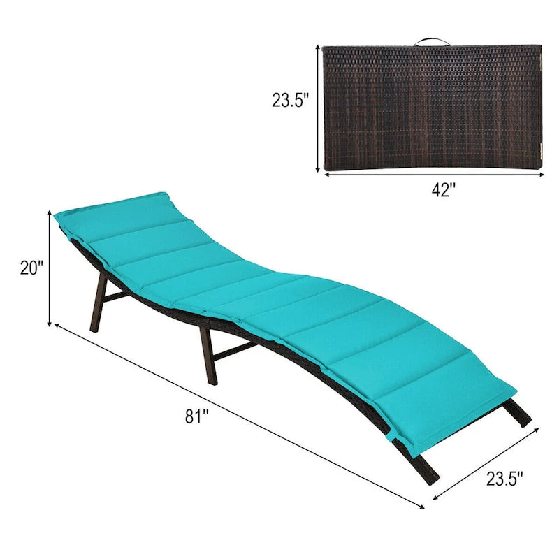 Chaise longue pliante en osier avec coussin pour patio extérieur