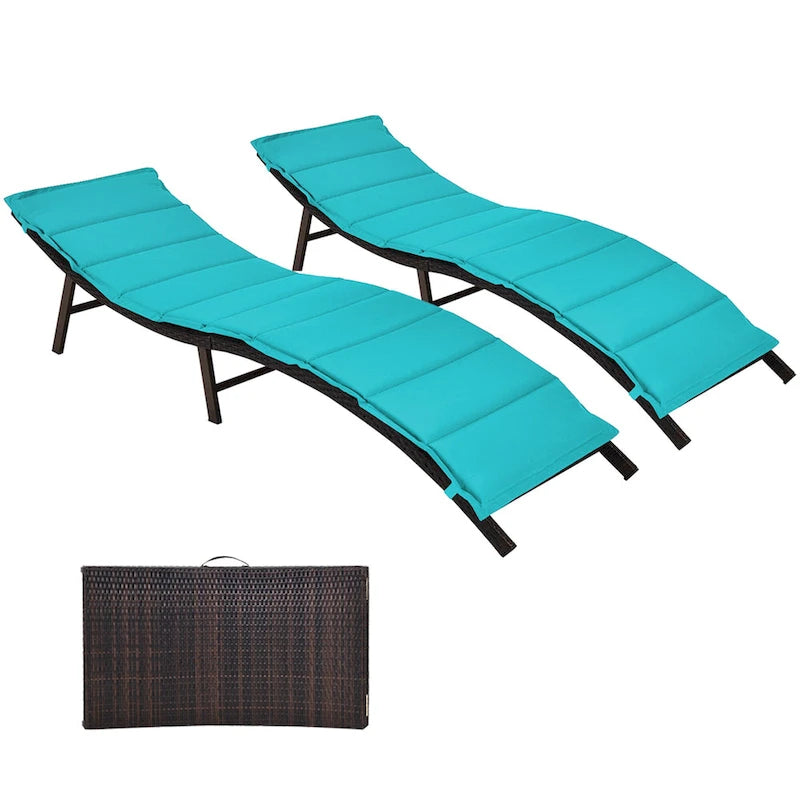 Chaise longue pliante en osier avec coussin pour patio extérieur