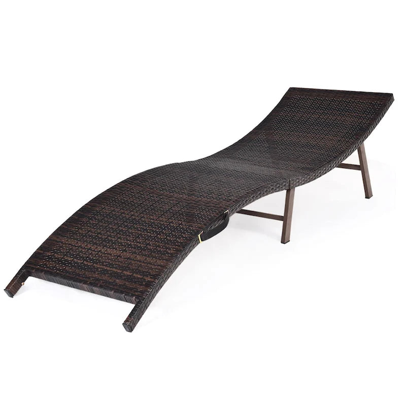 Chaise longue pliante en osier avec coussin pour patio extérieur
