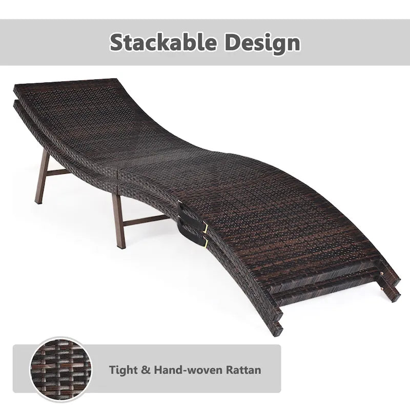Chaise longue pliante en osier avec coussin pour patio extérieur