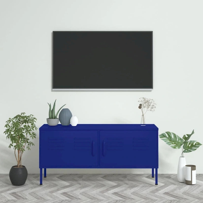 Meuble TV en acier avec 2 portes et gestion des câbles