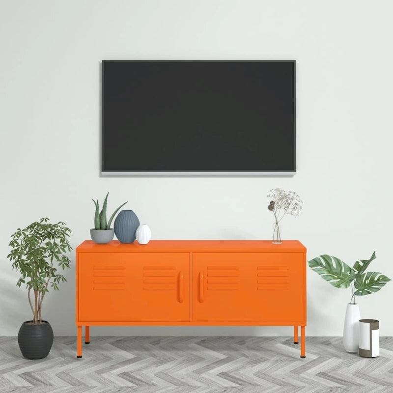Meuble TV en acier avec 2 portes et gestion des câbles