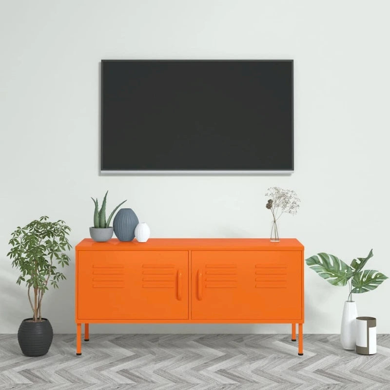 Meuble TV en acier avec 2 portes et gestion des câbles