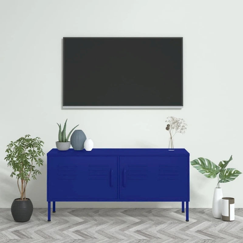 Meuble TV en acier avec 2 portes et gestion des câbles