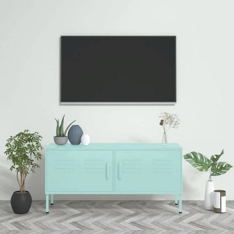 Meuble TV en acier avec 2 portes et gestion des câbles