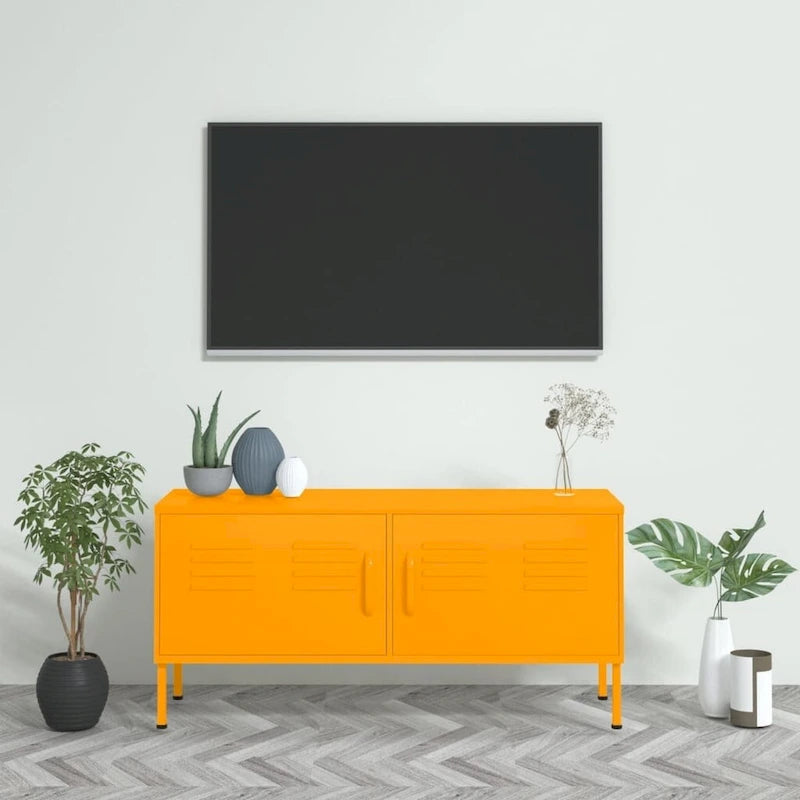 Meuble TV en acier avec 2 portes et gestion des câbles