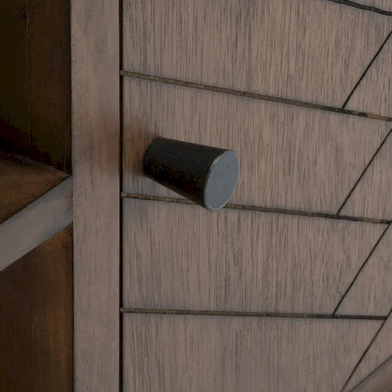 Meuble TV/multimédia de rangement à chevrons à 2 portes et 2 étagères avec pieds tournés