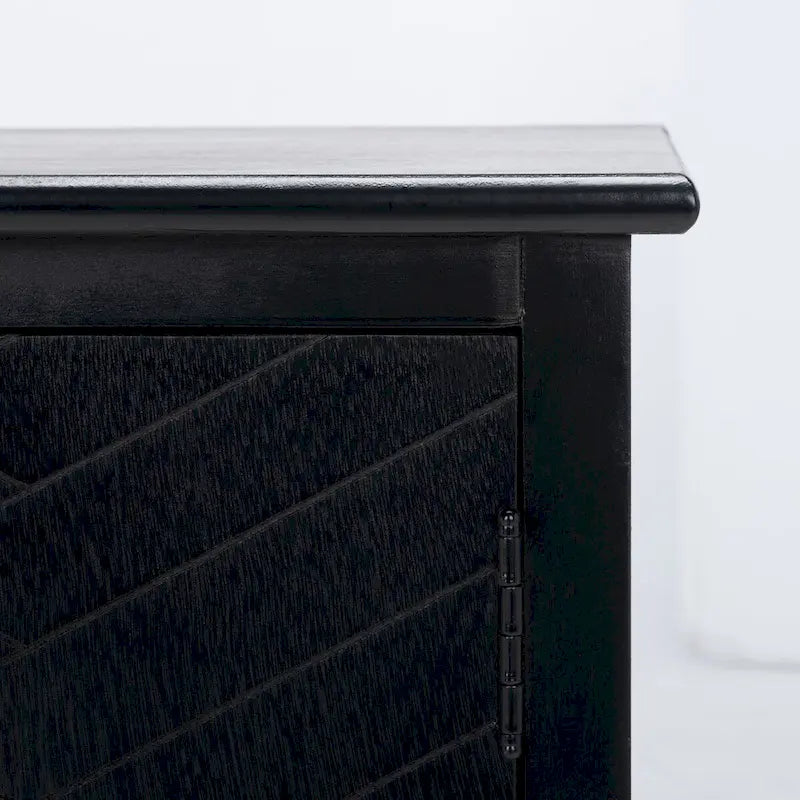Meuble TV/multimédia de rangement à chevrons à 2 portes et 2 étagères avec pieds tournés