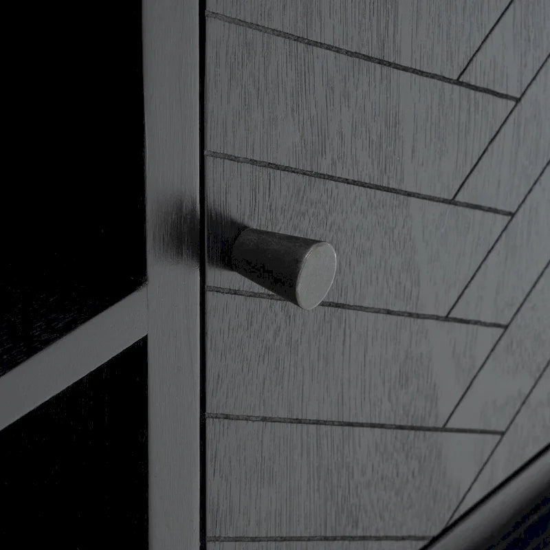 Meuble TV/multimédia de rangement à chevrons à 2 portes et 2 étagères avec pieds tournés