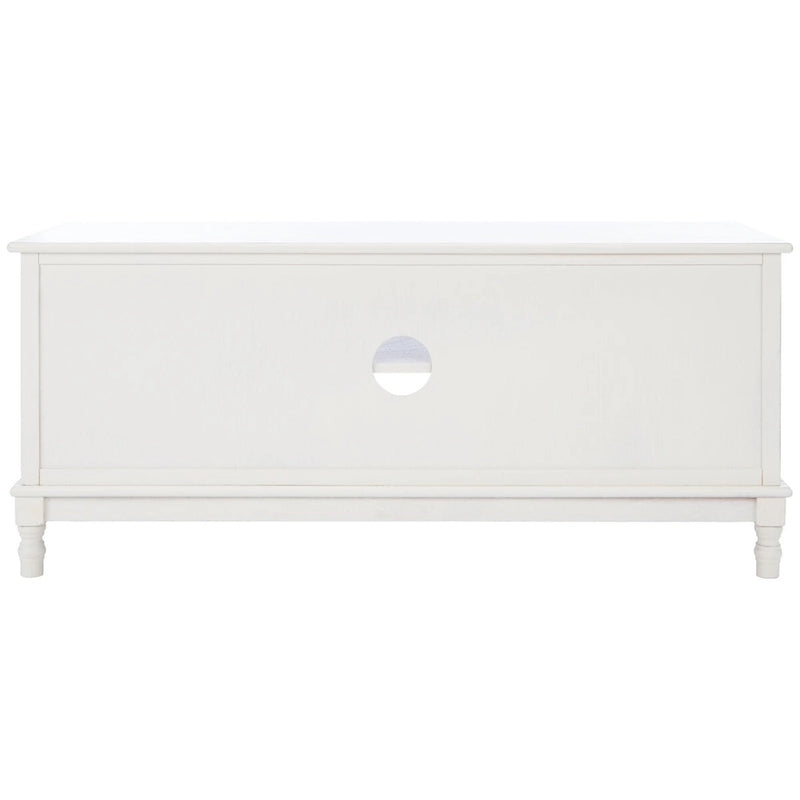 Meuble TV/multimédia de rangement à chevrons à 2 portes et 2 étagères avec pieds tournés