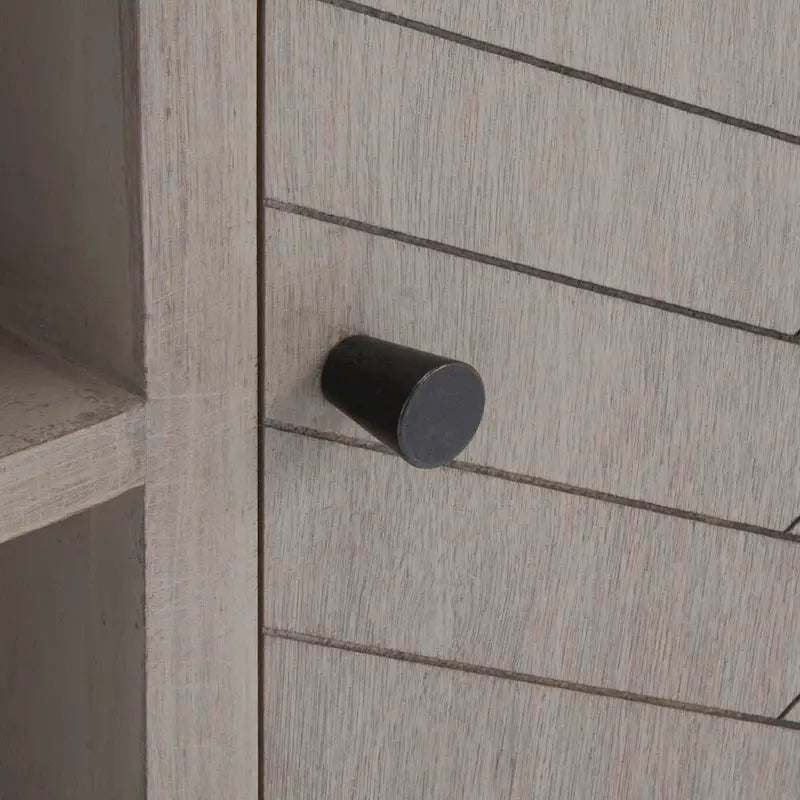 Meuble TV/multimédia de rangement à chevrons à 2 portes et 2 étagères avec pieds tournés