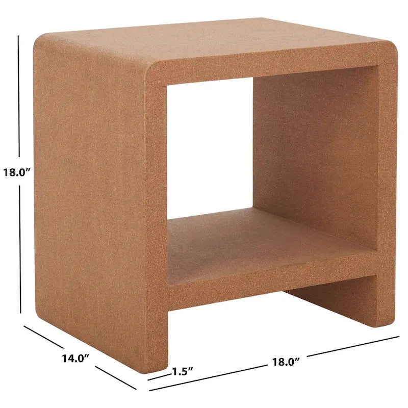 Table d'appoint Cork Waterfall avec étagère ouverte, 18L x 14P x 18H