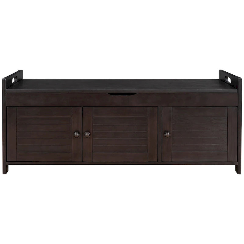 Banc de rangement avec portes persiennes, coussin amovible et rangement intégré