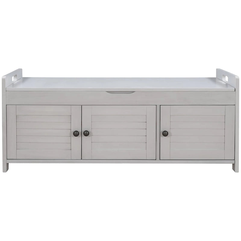 Banc de rangement avec portes persiennes, coussin amovible et rangement intégré
