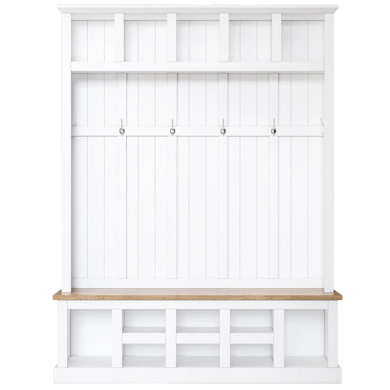Vestiaire moderne avec banc de rangement, compartiments à chaussures et patères