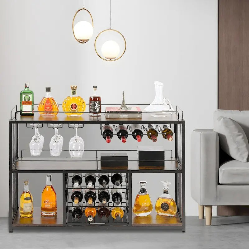 Meuble de Bar Autonome avec Porte-Verres, pour Vins, Cafés et Spiritueux