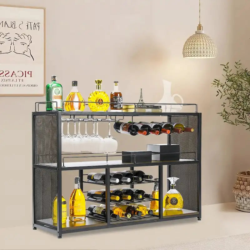 Meuble de Bar Autonome avec Porte-Verres, pour Vins, Cafés et Spiritueux