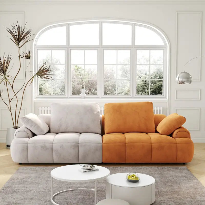 Canapé moderne rembourré en velours surdimensionné avec tissu en suède beige-jaune