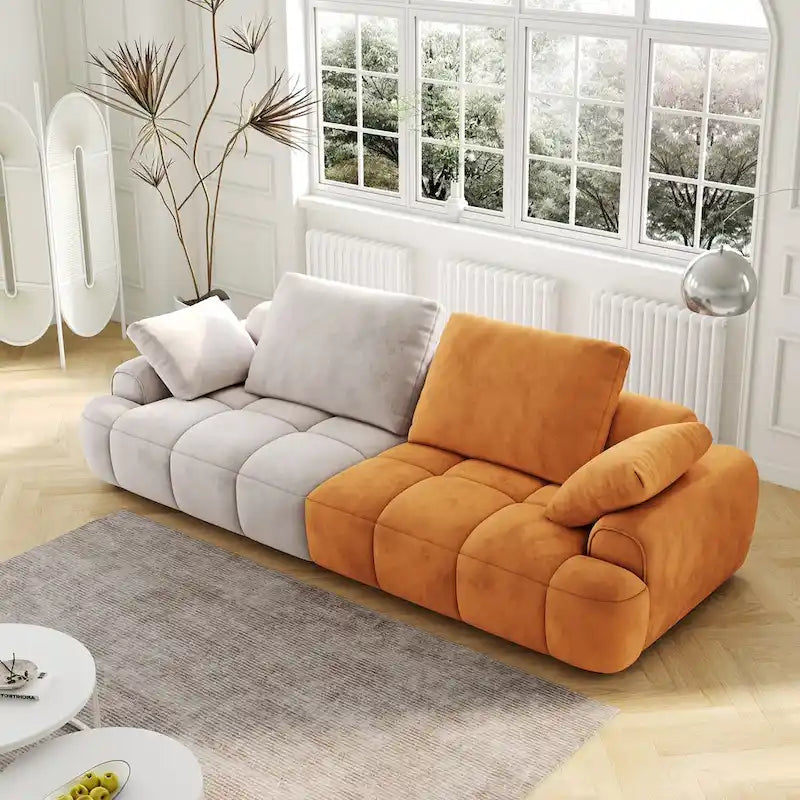 Ouyessir Modern Upholstered Velvet Oversized Sofa Couch with Beige&Yellow Suede Fabric
