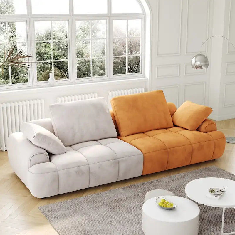 Canapé moderne rembourré en velours surdimensionné avec tissu en suède beige-jaune