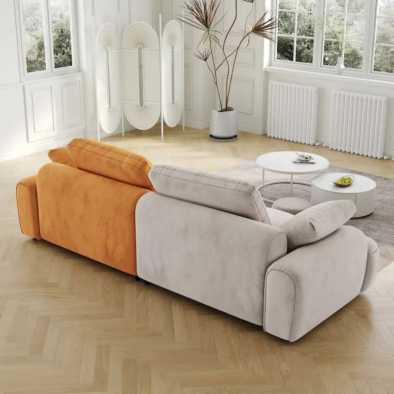 Canapé moderne rembourré en velours surdimensionné avec tissu en suède beige-jaune