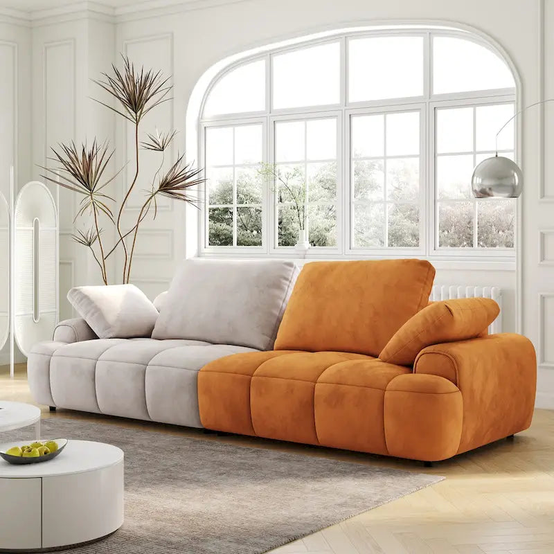 Canapé moderne rembourré en velours surdimensionné avec tissu en suède beige-jaune