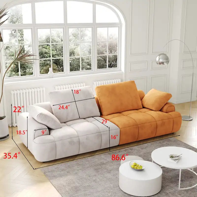 Canapé moderne rembourré en velours surdimensionné avec tissu en suède beige-jaune