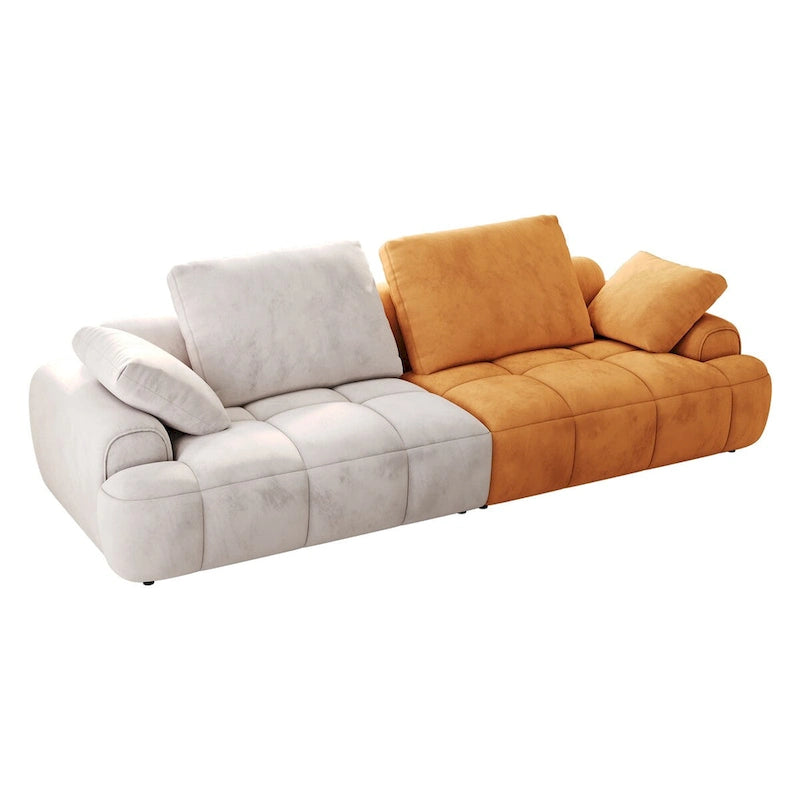 Canapé moderne rembourré en velours surdimensionné avec tissu en suède beige-jaune
