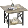 Table d'appoint de style industriel avec étagère de rangement et pieds métalliques en X