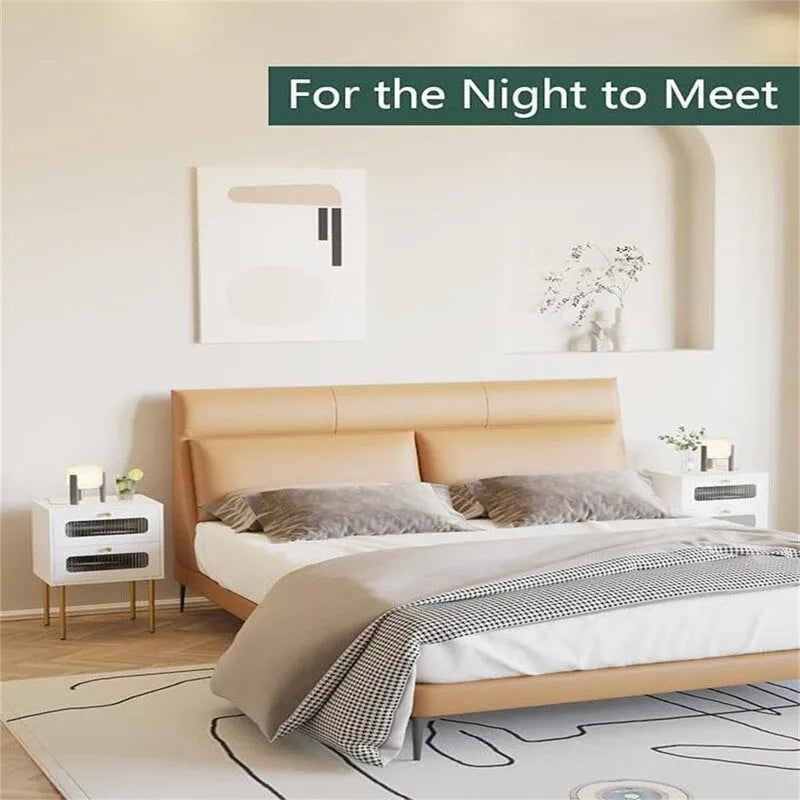Petite table de chevet avec 2 tiroirs en verre cannelé pour chambre à coucher