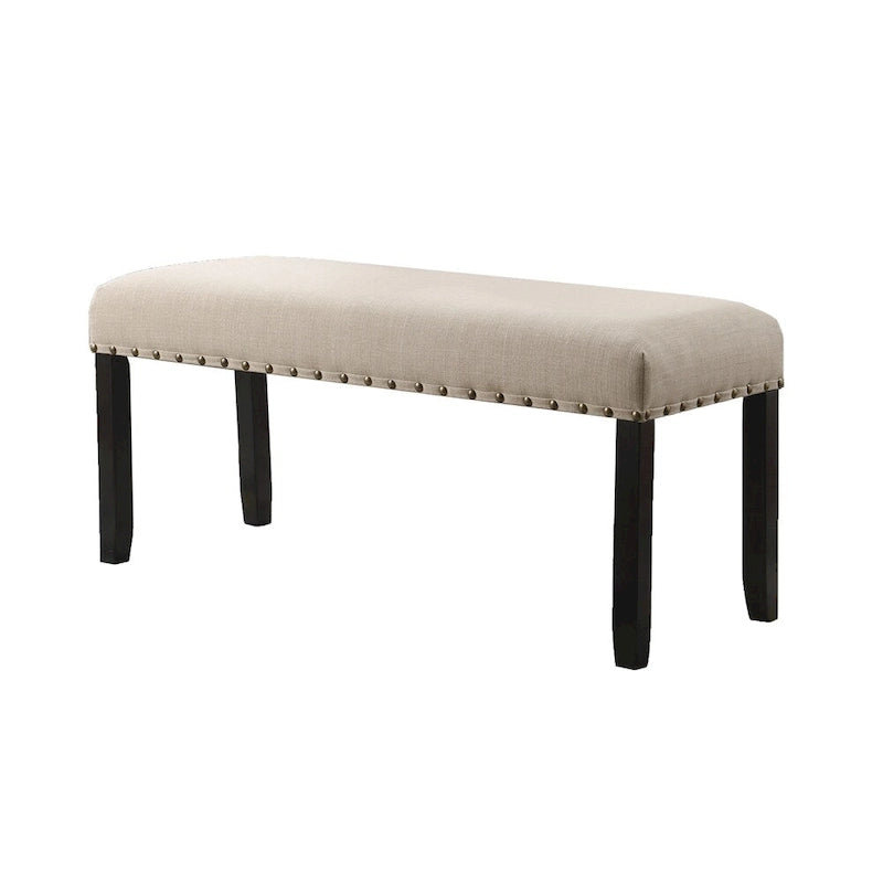 Banc de salle à manger en tissu avec clous décoratifs et cadre en bois