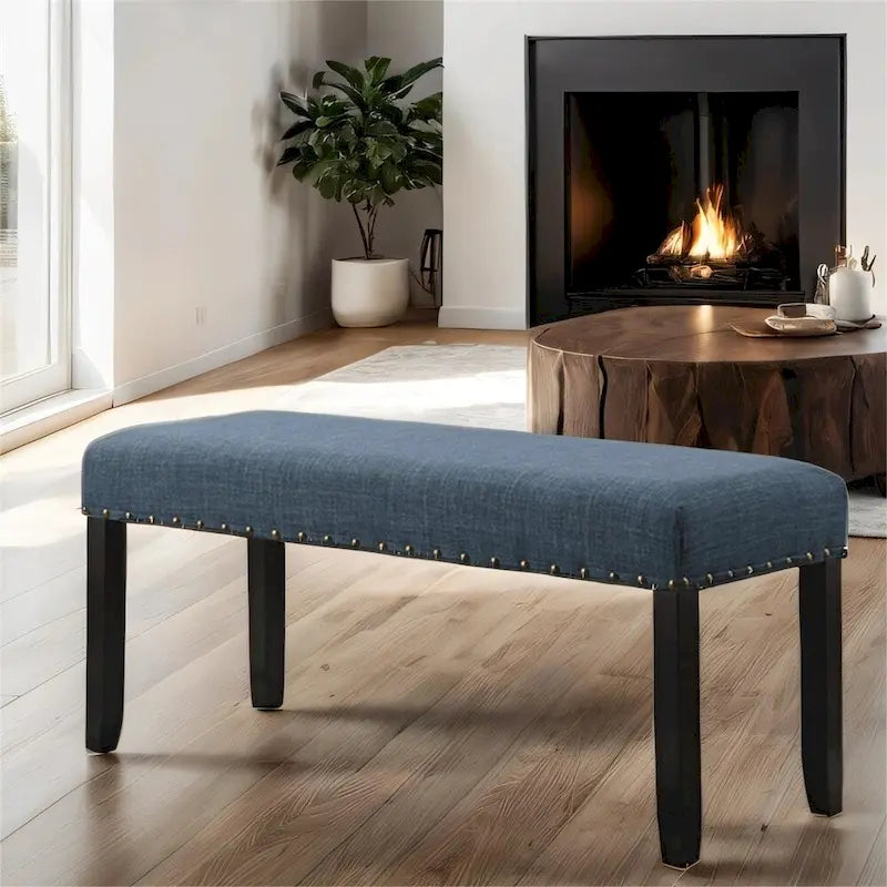 Banc de salle à manger en tissu avec clous décoratifs et cadre en bois