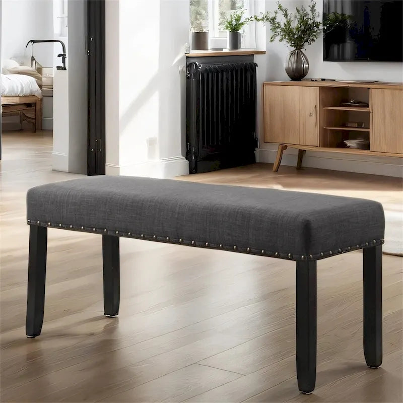 Banc de salle à manger en tissu avec clous décoratifs et cadre en bois