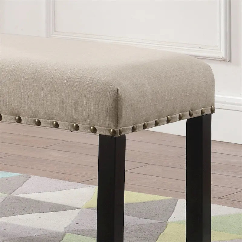 Banc de salle à manger en tissu avec clous décoratifs et cadre en bois
