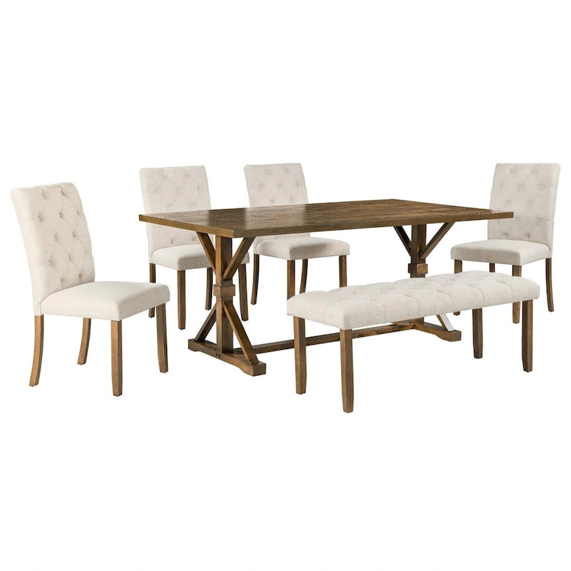Table à Manger Rectangulaire de Ferme 72 Pouces, en Bois Massif avec Piétement en Croix