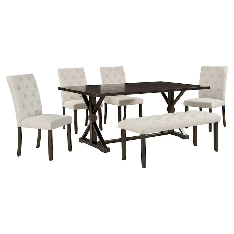 Table à Manger Rectangulaire de Ferme 72 Pouces, en Bois Massif avec Piétement en Croix