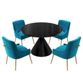 Table de salle à manger ronde de 48 pouces sur pied, noire, laquée brillante, style luxe moderne