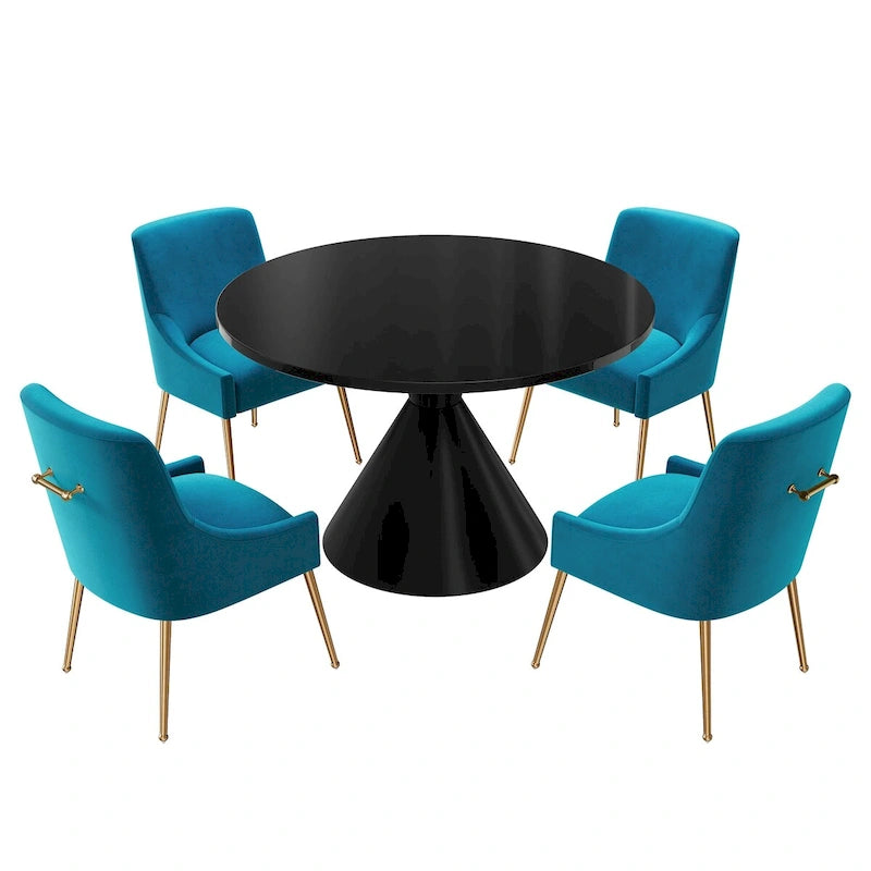 Table de salle à manger ronde de 48 pouces sur pied, noire, laquée brillante, style luxe moderne