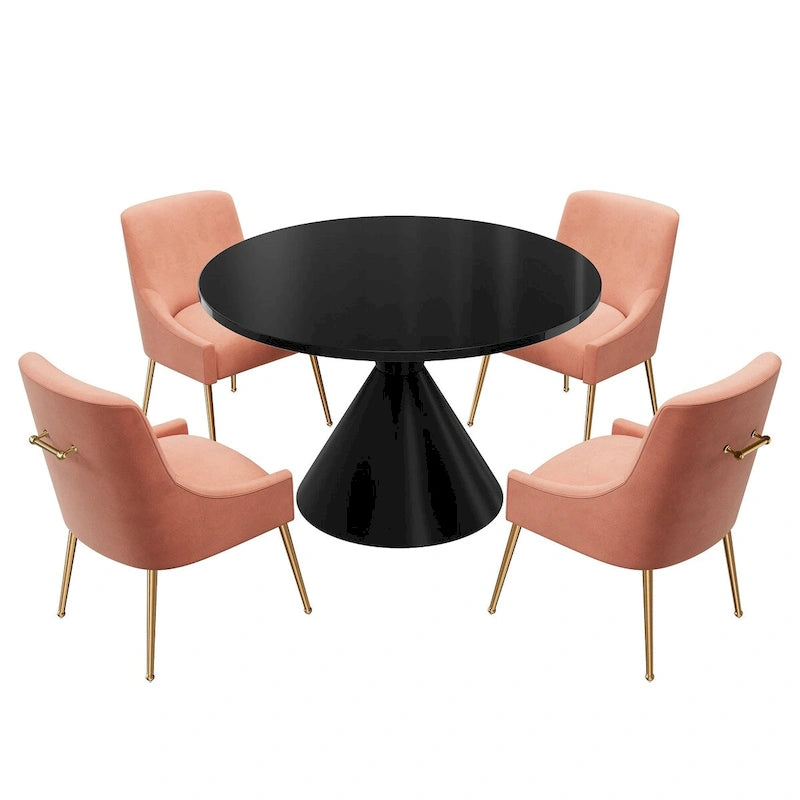 Table de salle à manger ronde de 48 pouces sur pied, noire, laquée brillante, style luxe moderne