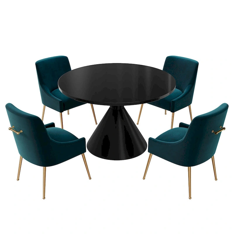 Table de salle à manger ronde de 48 pouces sur pied, noire, laquée brillante, style luxe moderne