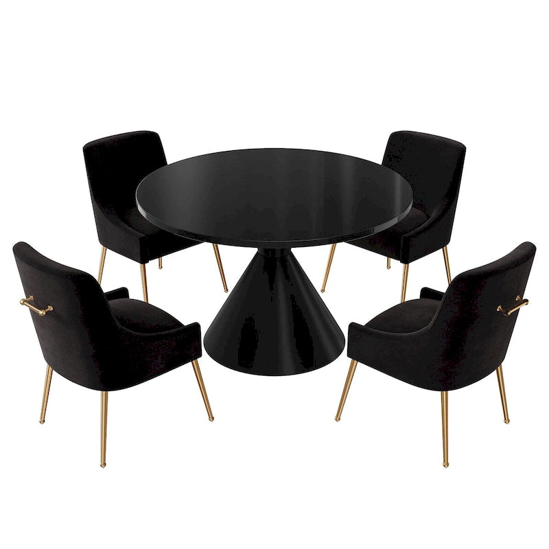Table de salle à manger ronde de 48 pouces sur pied, noire, laquée brillante, style luxe moderne