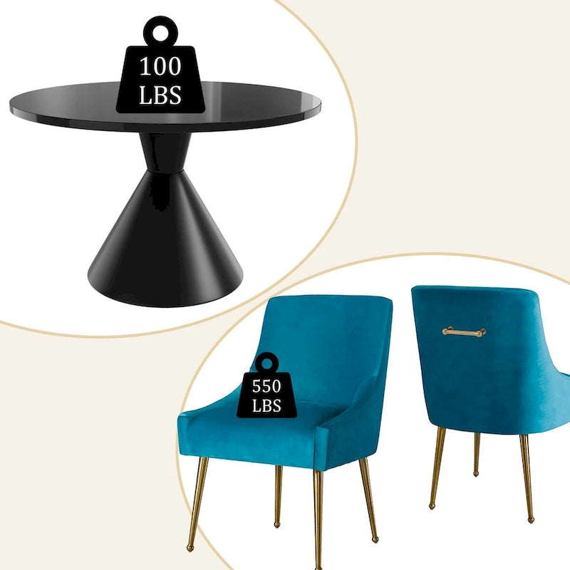 Table de salle à manger ronde de 48 pouces sur pied, noire, laquée brillante, style luxe moderne