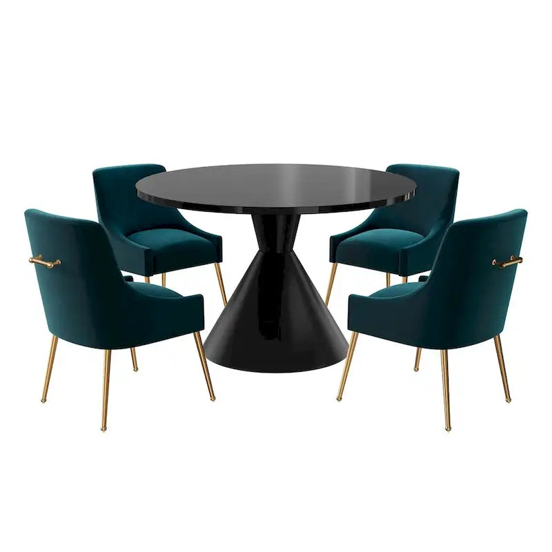 Table de salle à manger ronde de 48 pouces sur pied, noire, laquée brillante, style luxe moderne