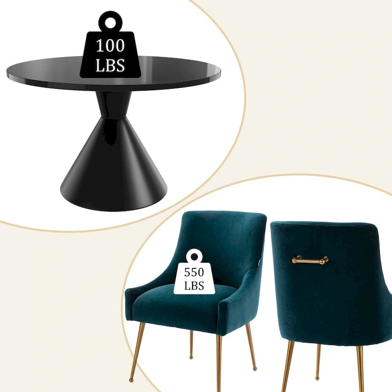 Table de salle à manger ronde de 48 pouces sur pied, noire, laquée brillante, style luxe moderne