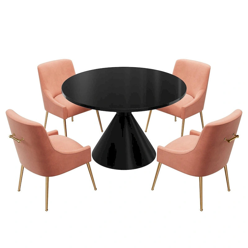 Table de salle à manger ronde de 48 pouces sur pied, noire, laquée brillante, style luxe moderne