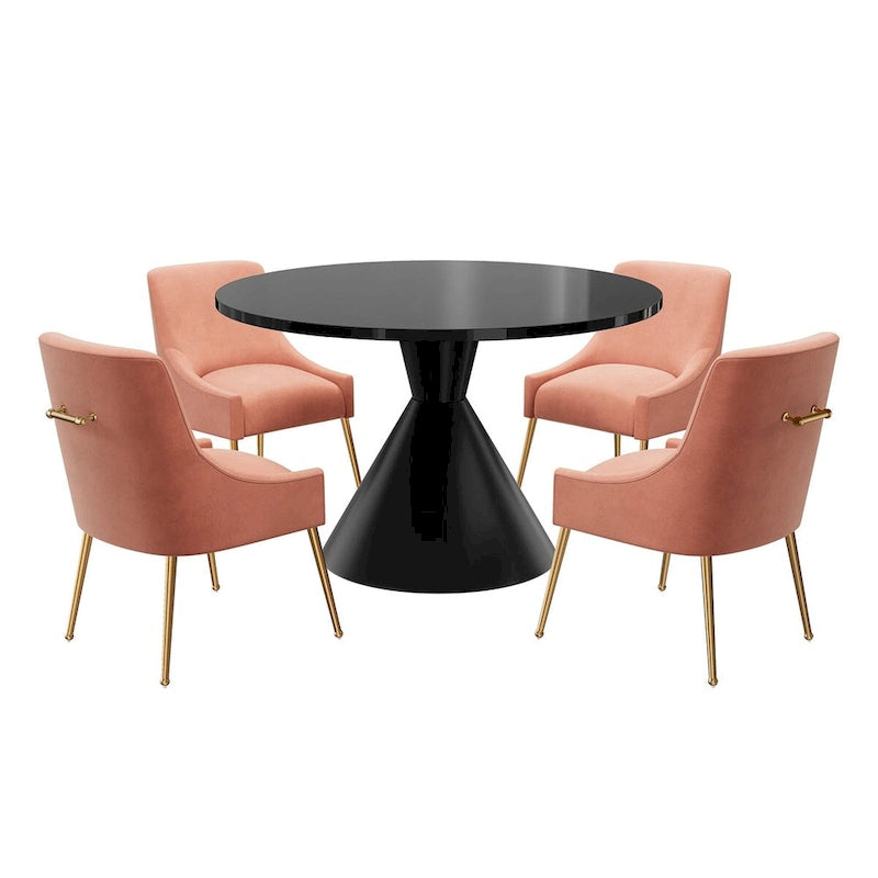 Table de salle à manger ronde de 48 pouces sur pied, noire, laquée brillante, style luxe moderne