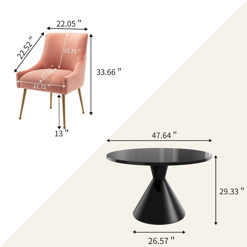 Table de salle à manger ronde de 48 pouces sur pied, noire, laquée brillante, style luxe moderne