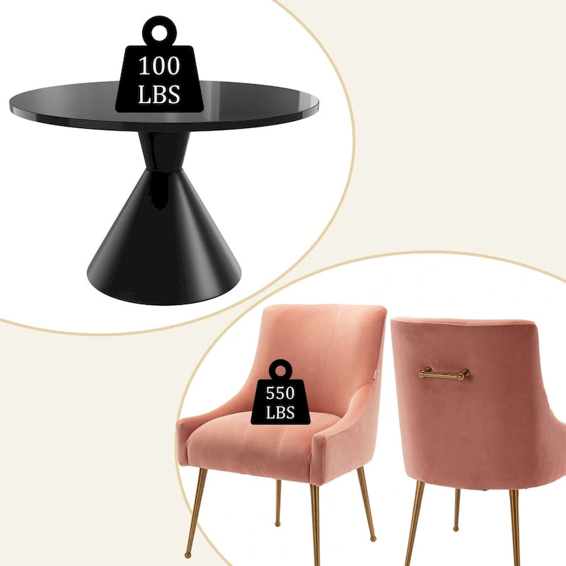Table de salle à manger ronde de 48 pouces sur pied, noire, laquée brillante, style luxe moderne